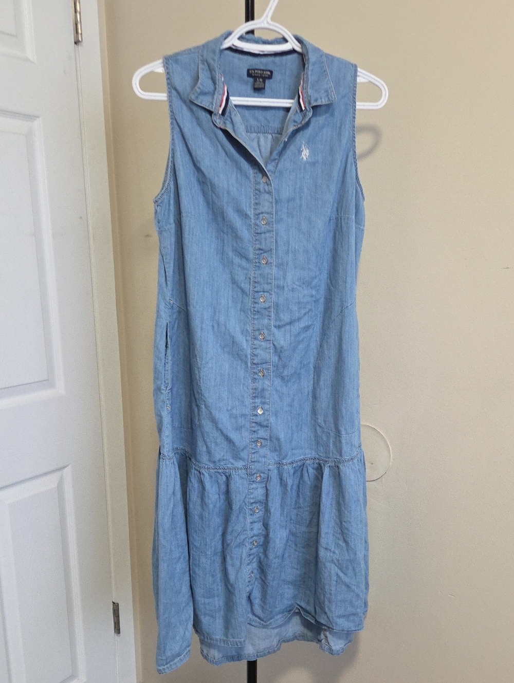 U.S. Polo Assn. Sleeveless Chambray Shirt Dress - Light Blue